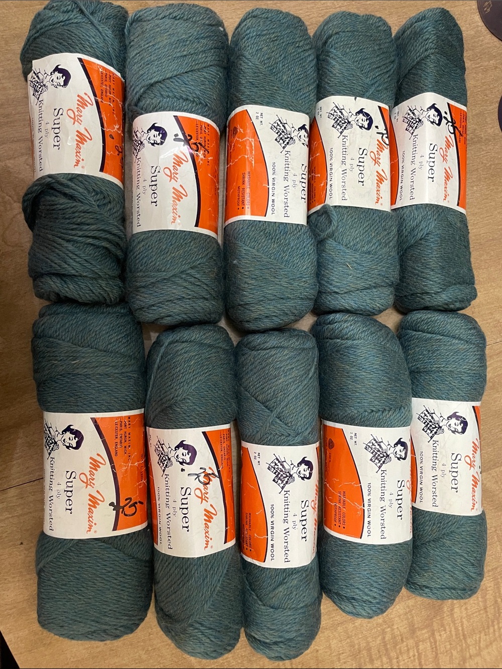 Mary Maxim Vintage 100% Wool Yarn. Ten 2 Ounce Skeins. NEW IN SKEINS.